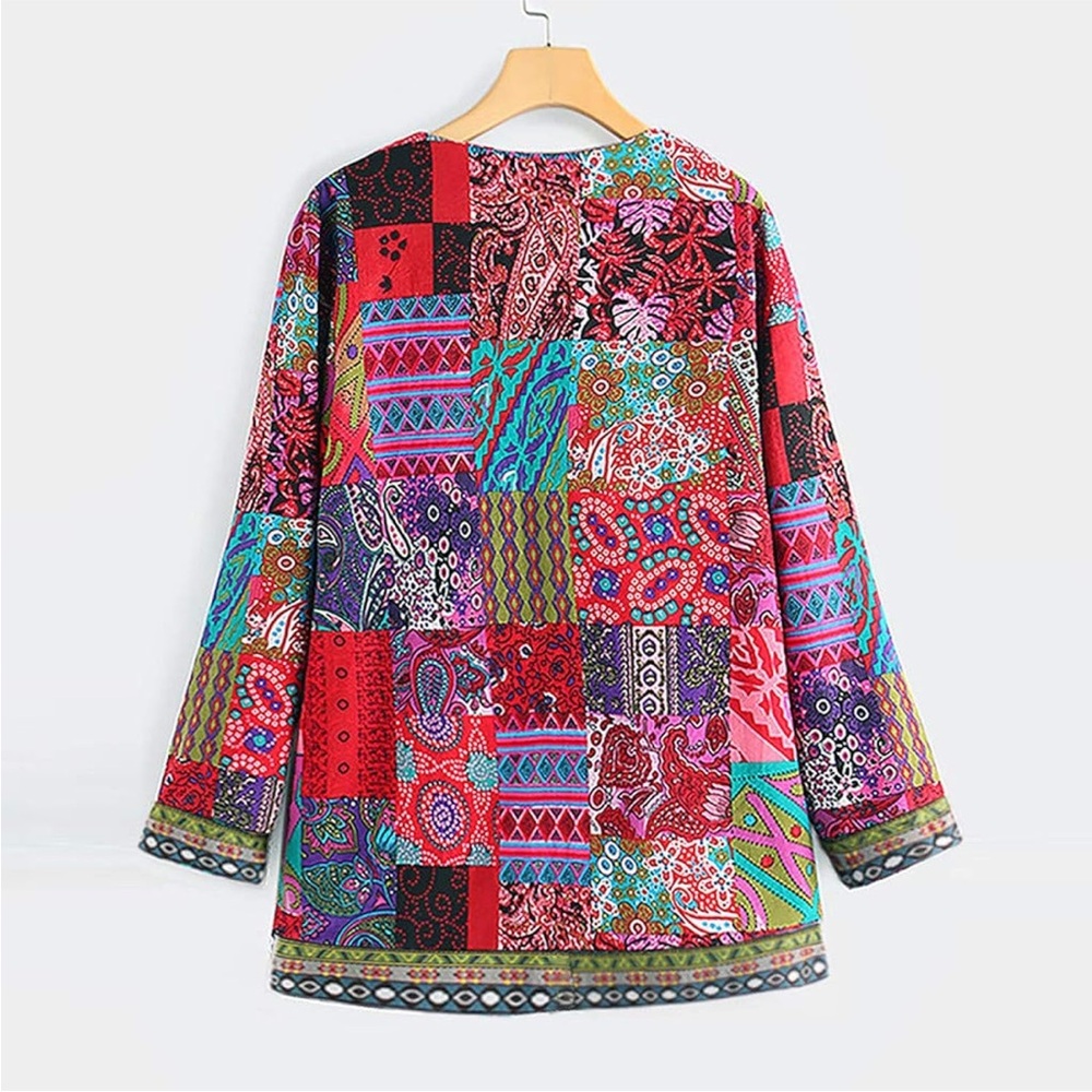 Multicolor Patchwork Open-Front Women's Jacket - Picture 6 of 10